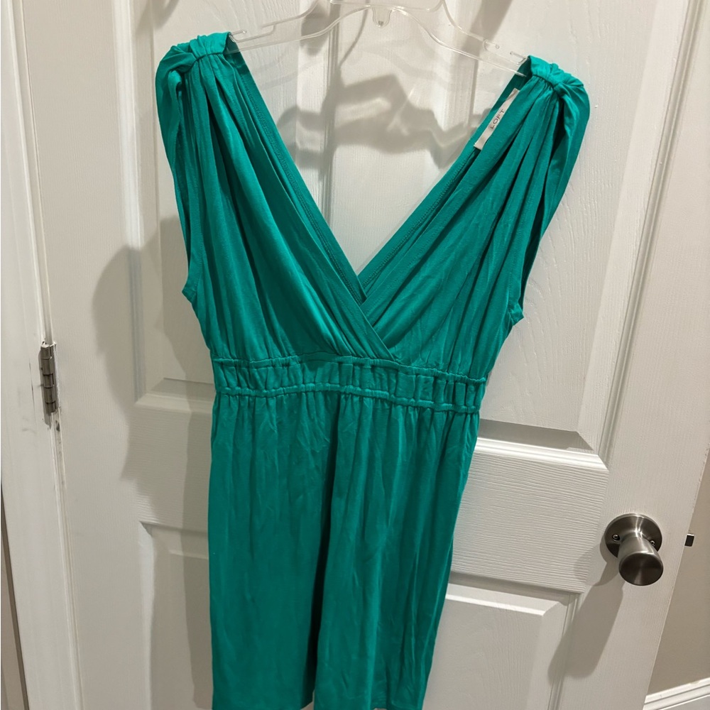 LOFT Turquoise Gathered Detail Top